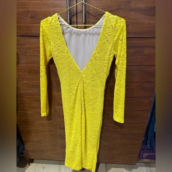 Dress the Populatjon Yellow Lace Long-Sleeve Bodycon Dress size small - Picture 7 of 11